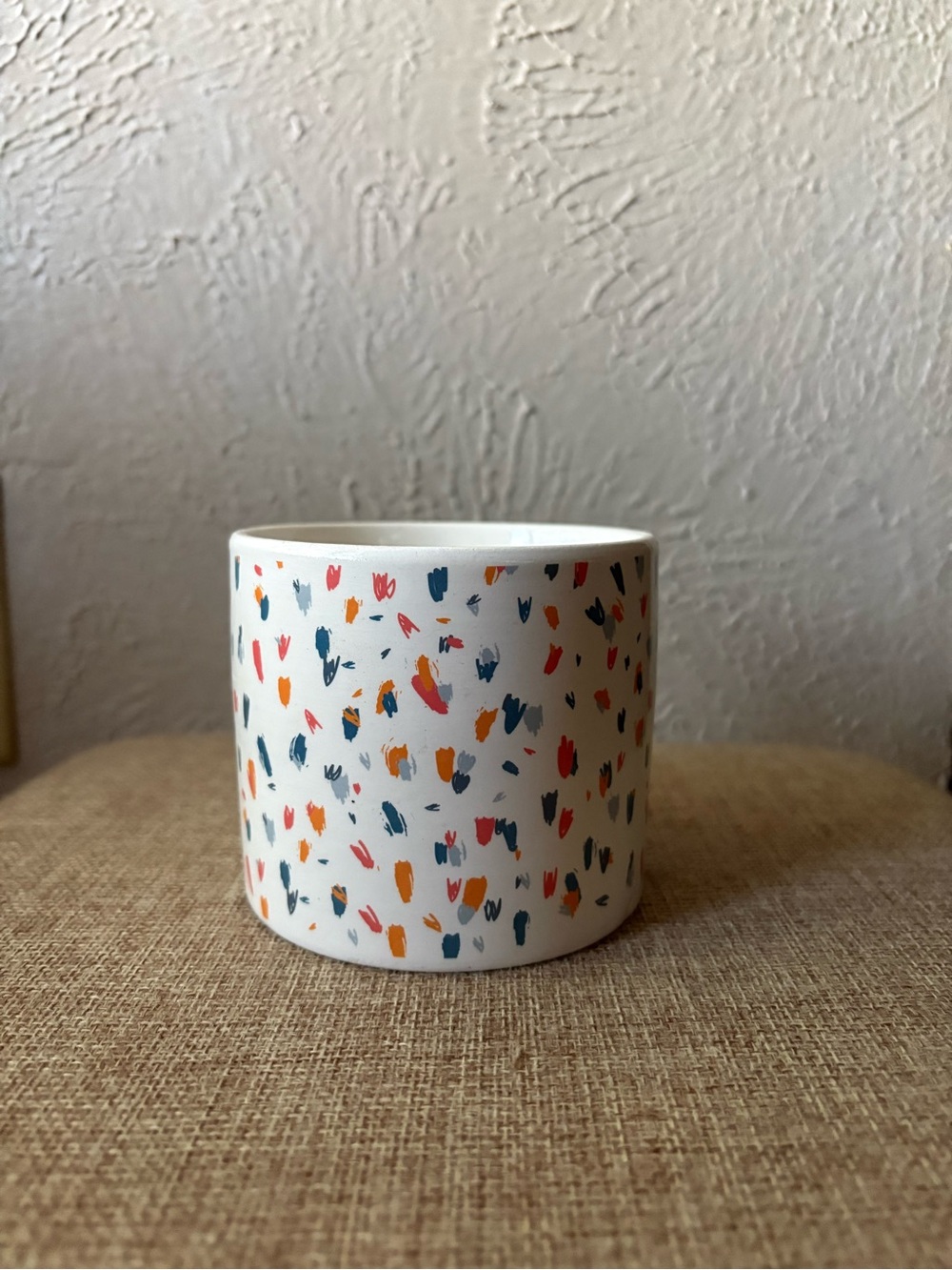 White Ceramic Planter with Multicolor Confetti Pattern